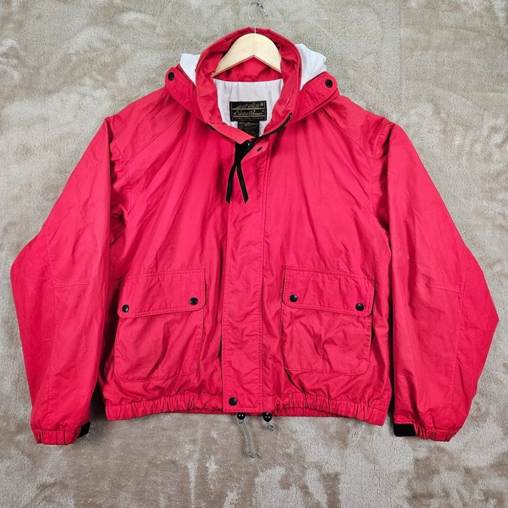 VTG Eddie Bauer Red Hooded Jacket Men's Size XL Windbreaker Long Sleeve Outdoor
